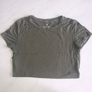 Army green crew neck top